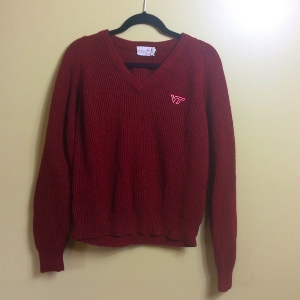 60s/70s Vnt Virginia Tech v-neck sweater. College wear by Gepner. Large.